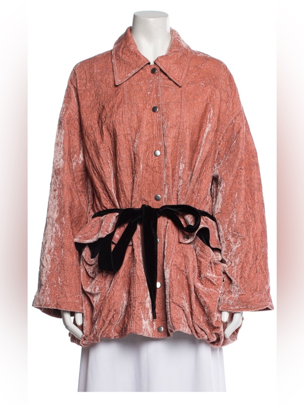 Tory Burch Dusty Rose Velvet-Texture Trench Coat with Black Tie Belt